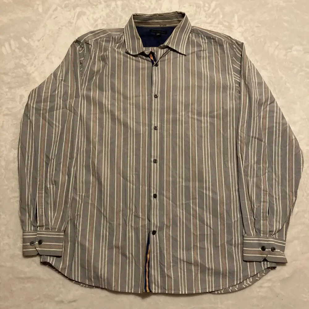 Banana Republic‎ Button Up Shirt Blue Orange Striped Long Sleeve Mens XL
